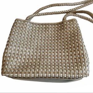 Vintage Warren Reed Woven Shoulder Bag Brushed Gold & Silver Vegan Leather